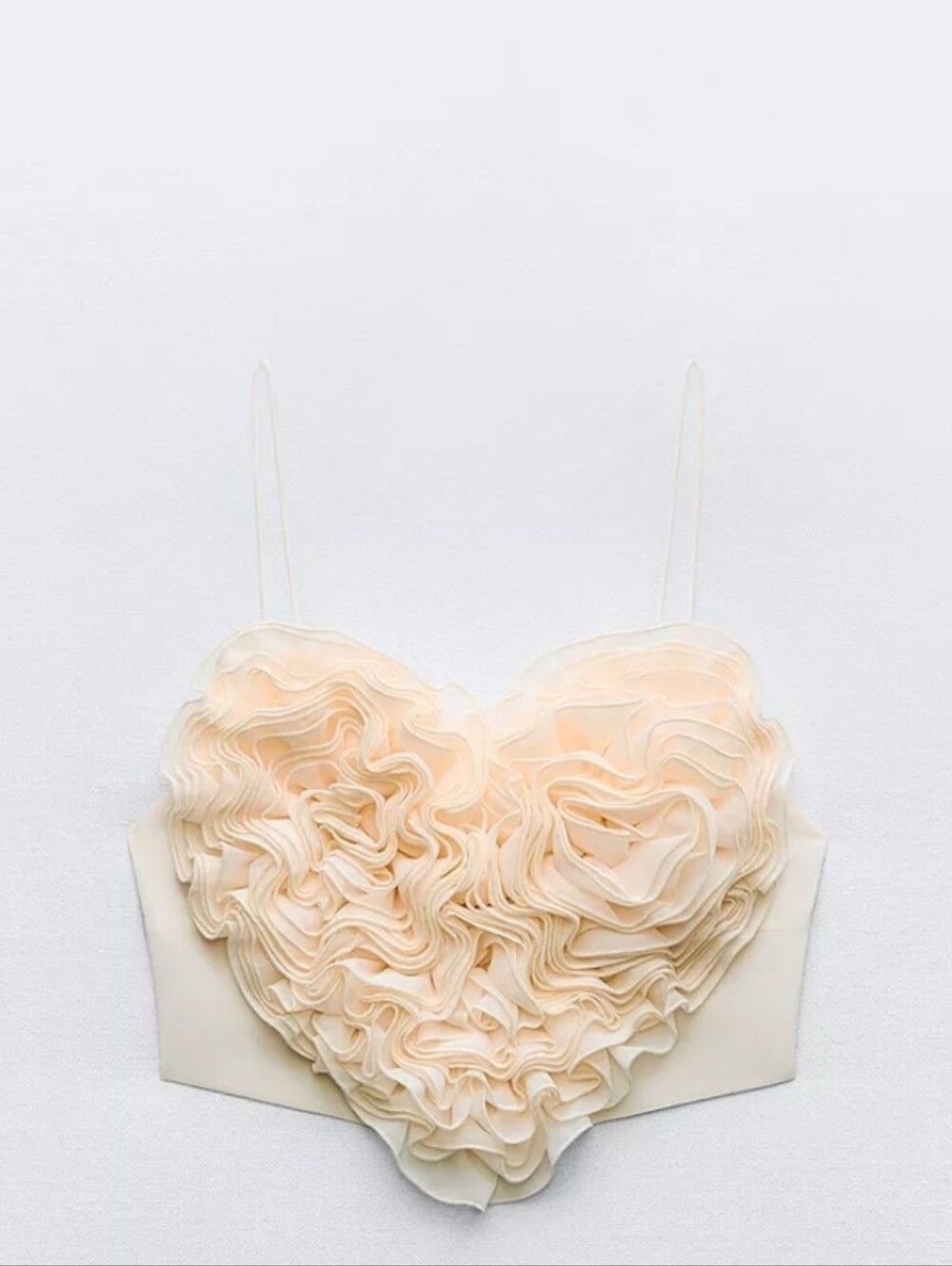 Zara Voluminous Heart Crop Top in Soft Cream